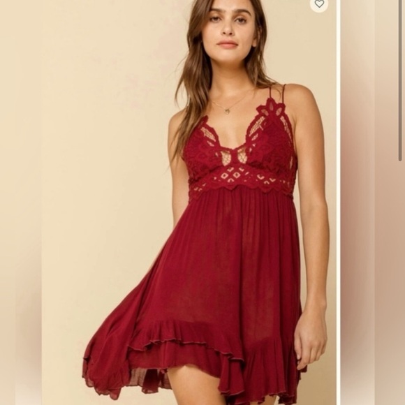 Free People Adella Red Lace Dress - Flowy, Size Small / P - Picture 3 of 5